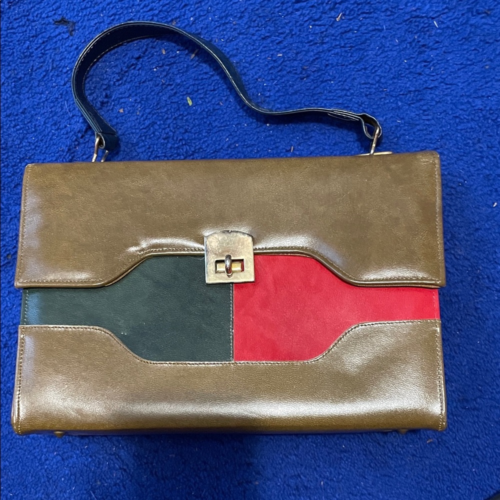 Vintage Elegant Brown, Red, and Green Women's Bag